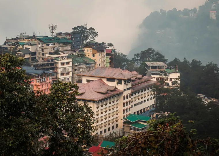 Gangtok hill town wrapped in clouds, Sikkim